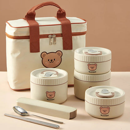 Boite repas isotherme Kawaii Ourson ensemble de 4 beige