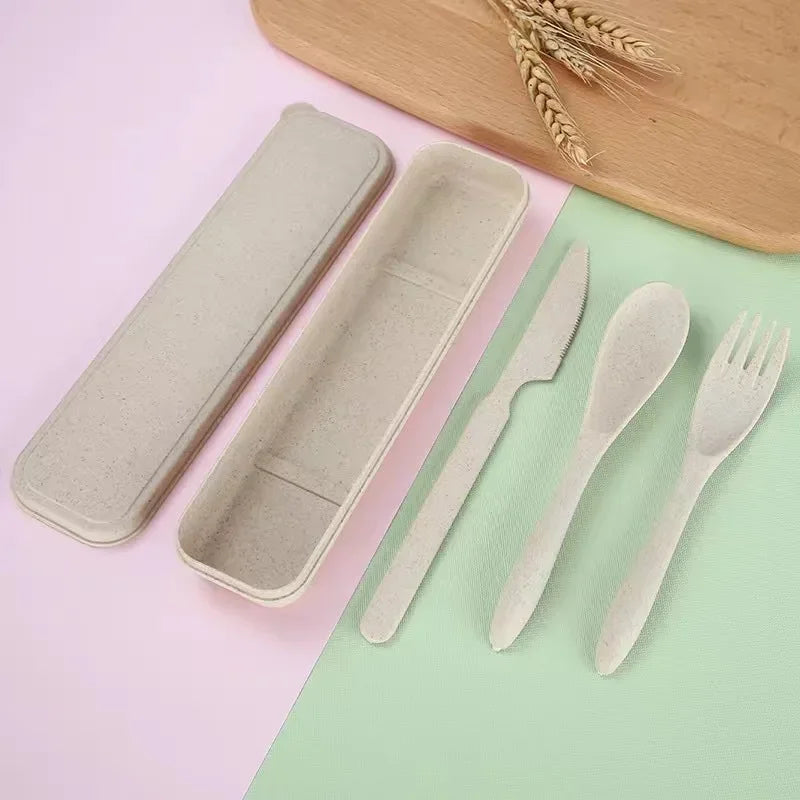 Couverts plastique en paille de ble biodegradables EcoChic beige