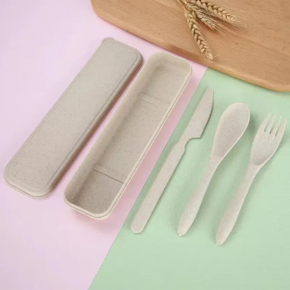 Couverts plastique en paille de ble biodegradables EcoChic beige