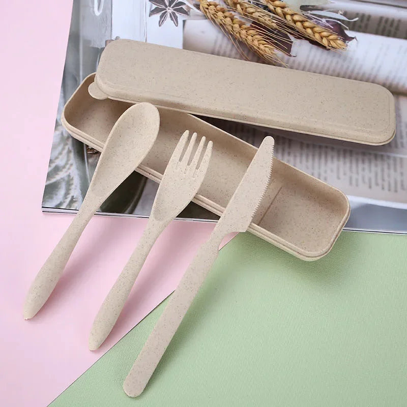 Couverts plastique en paille de ble biodegradables EcoChic variante beige