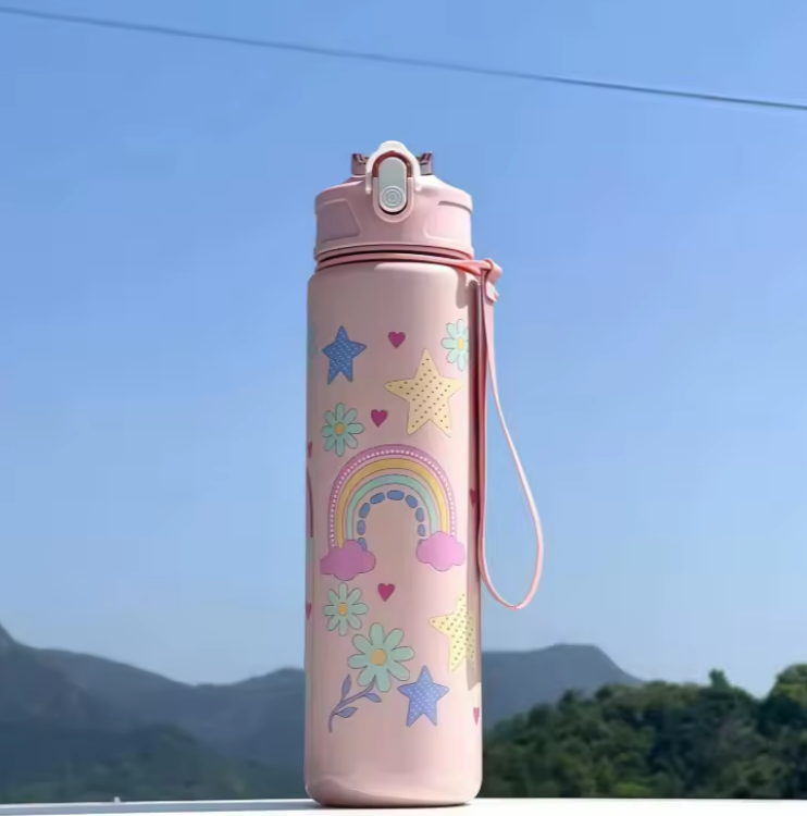 Gourde enfant sans BPA Étanche Anti-goutte rose arc-en-ciel