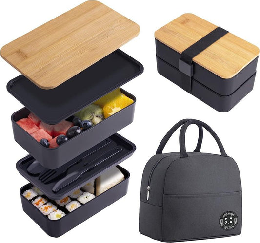 Lunch Box Japonaise en Bambou noir avec sac isotherme