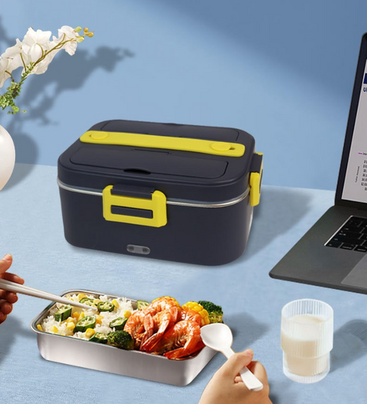 Lunch Box Chauffante Bleu et jaune au bureau
