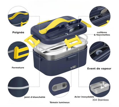 Lunch Box Chauffante Bleu et jaune caracteristiques