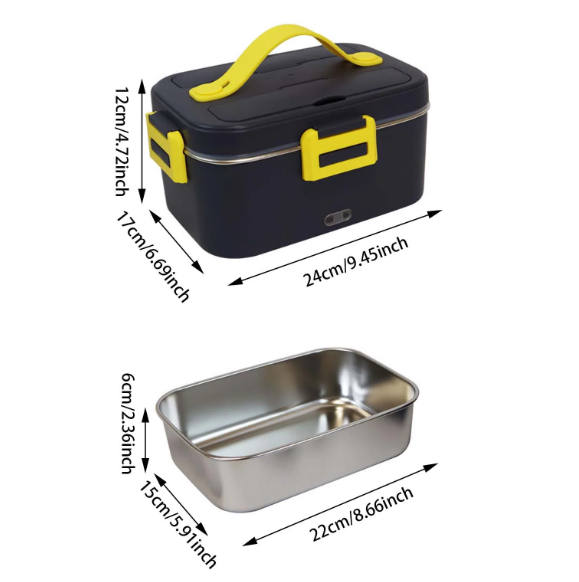 Lunch Box Chauffante Bleu et jaune dimensions
