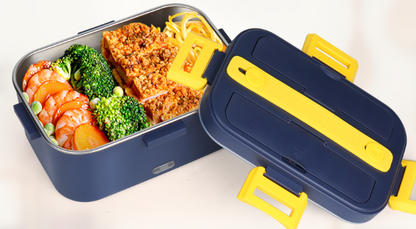 Lunch Box Chauffante Bleu et jaune avec repas chaud